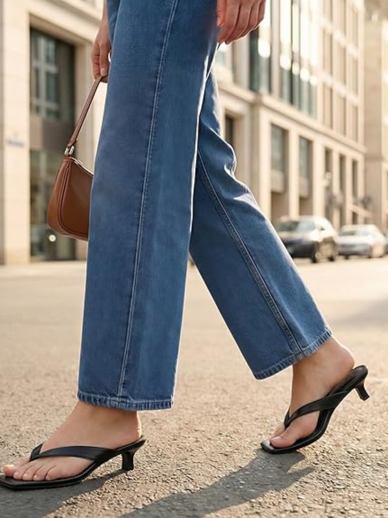 Women's Kitten Heels Flip Flops Square Toe Low Heels Slip On Comfortable Summer